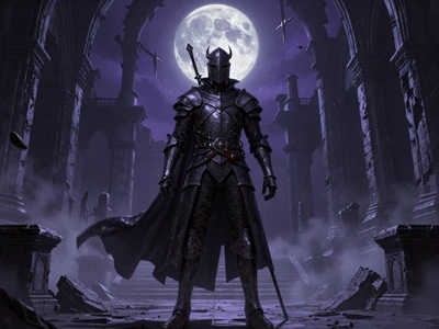 Ashveil Reliquary - dark fantasy action RPG featuring cursed knight in moonlit ruins